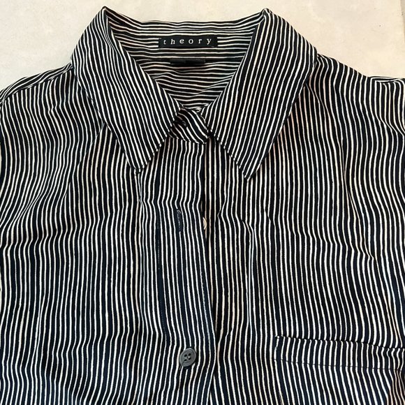 Theory stripped Silk Blouse Button-down Top, Petite XS - Picture 2 of 9